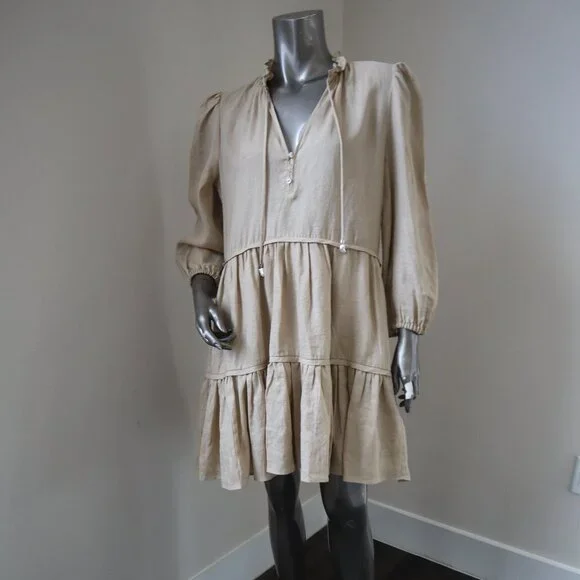 Veronica Beard Hawkin Linen Dress Pebble Khaki Women's Size 8 New Tag $448